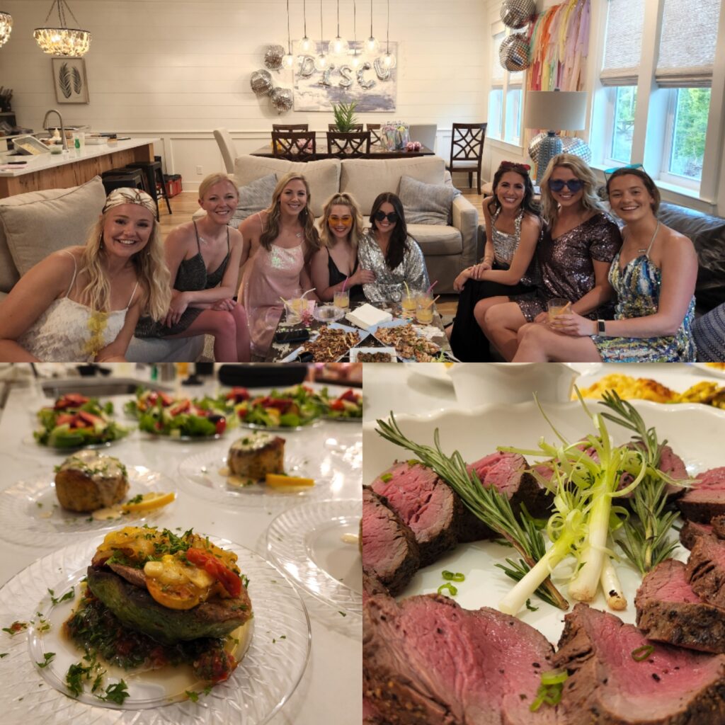 Friends gathered for a disco themed dinner party.